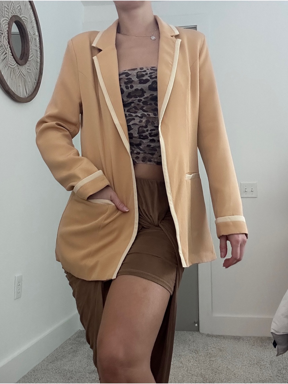 SHEIN Camel Blazer with Cream Trim